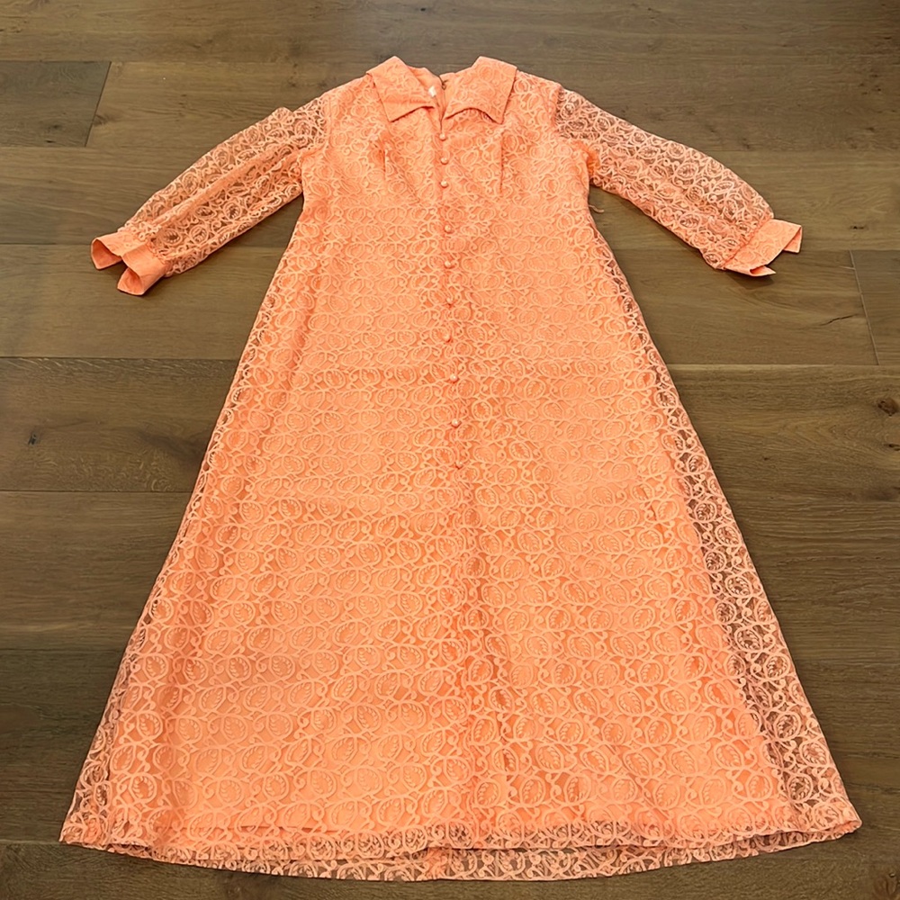 Vintage 60's/70's Melon Lace Maxi Party Dress